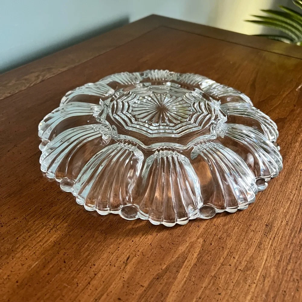 Vintage Anchor Hocking Clear pressed Glass 10” deviled egg platter